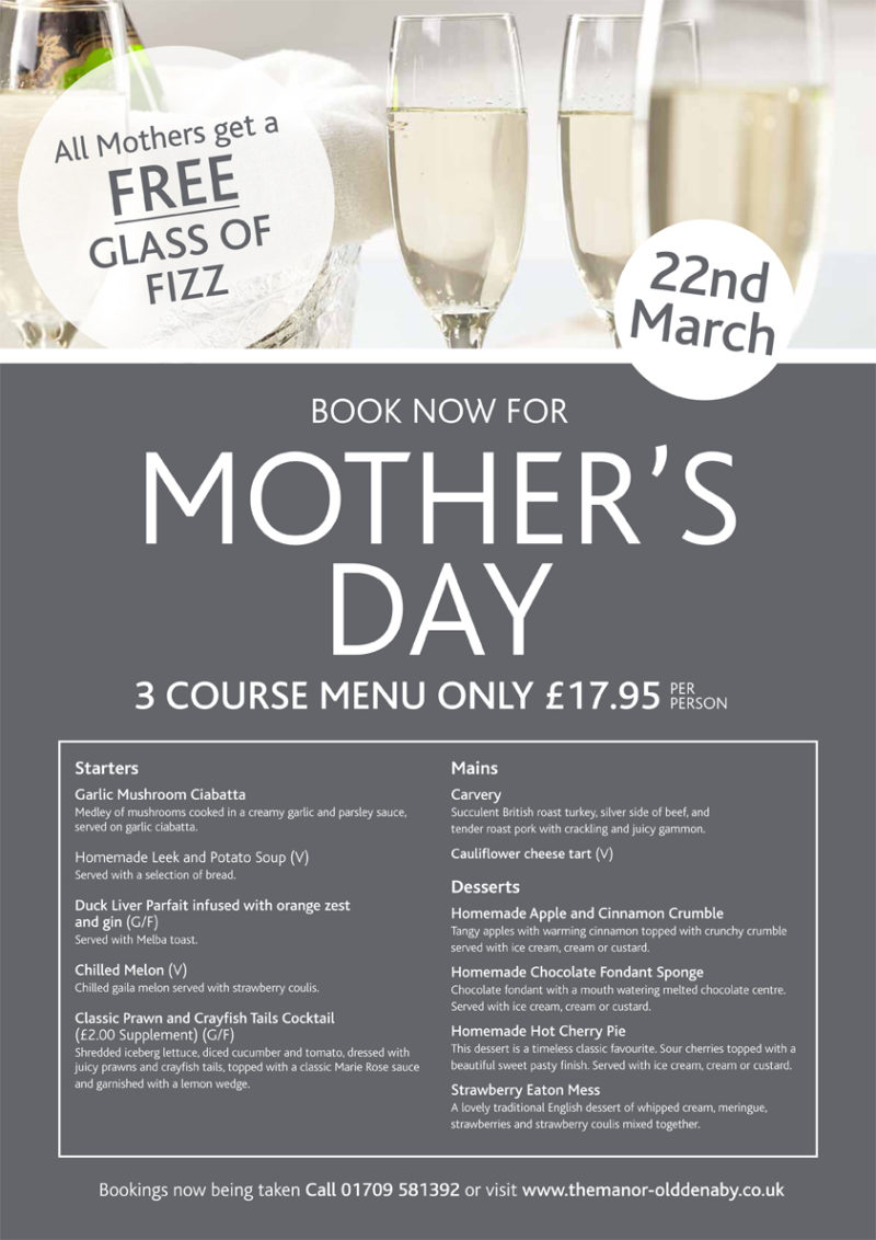 mothersdaymealatthemanordoncastermenu themanorolddenaby.co.uk