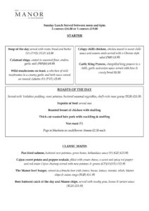Sunday Lunch Menu