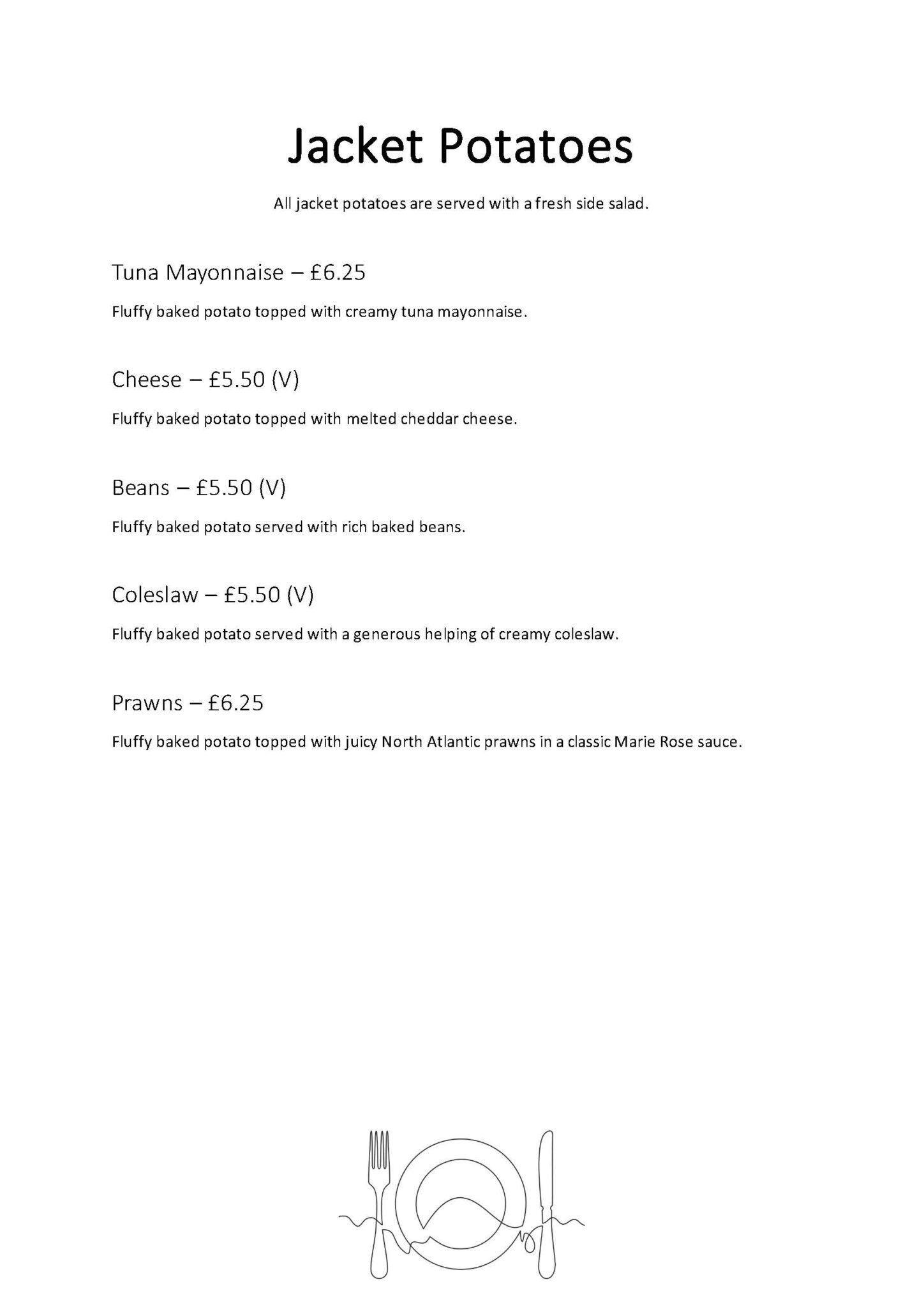 The Manor at Old Denaby Menu page 3 jacket potatoes