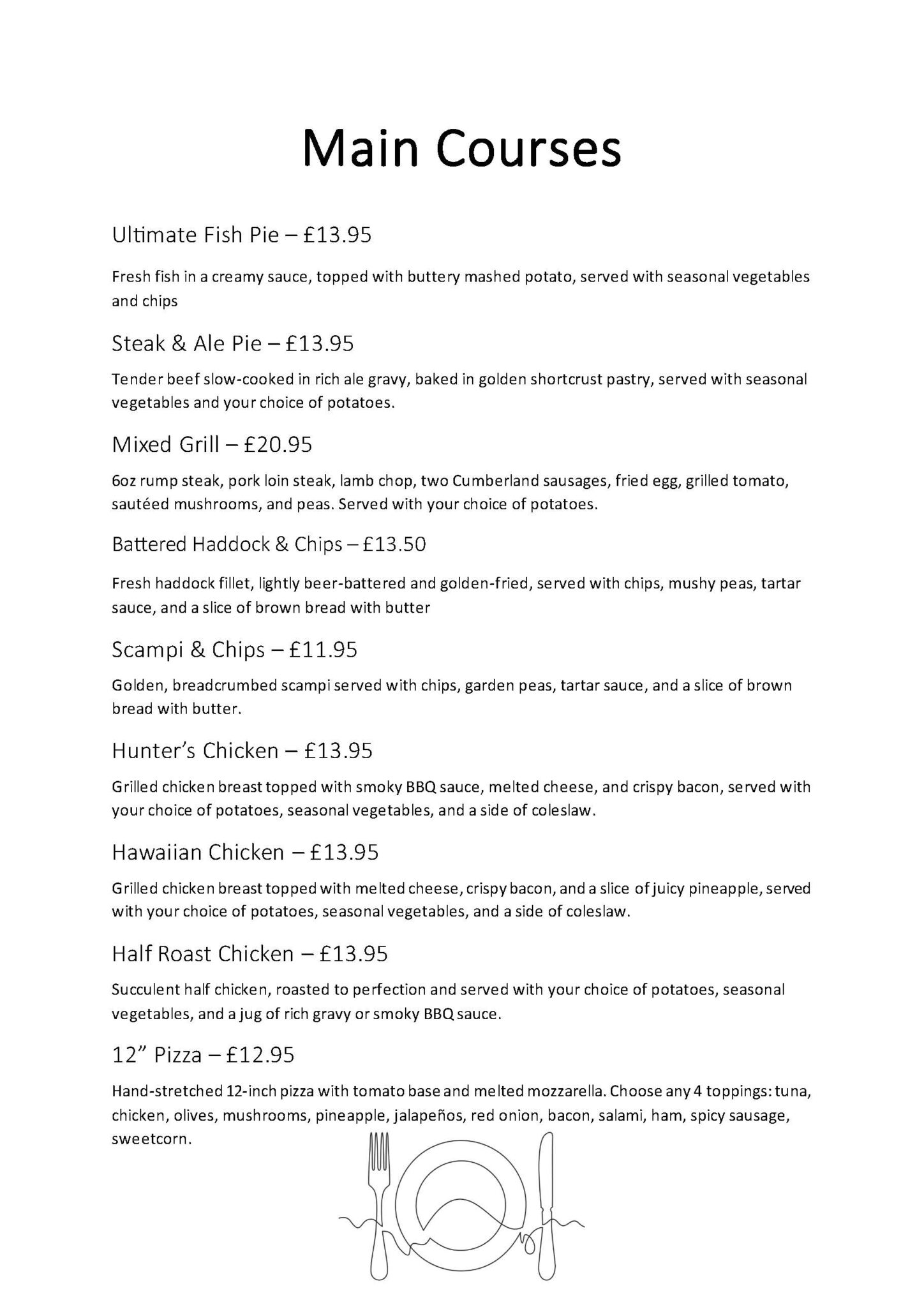 The Manor at Old Denaby Menu page 4 main courses